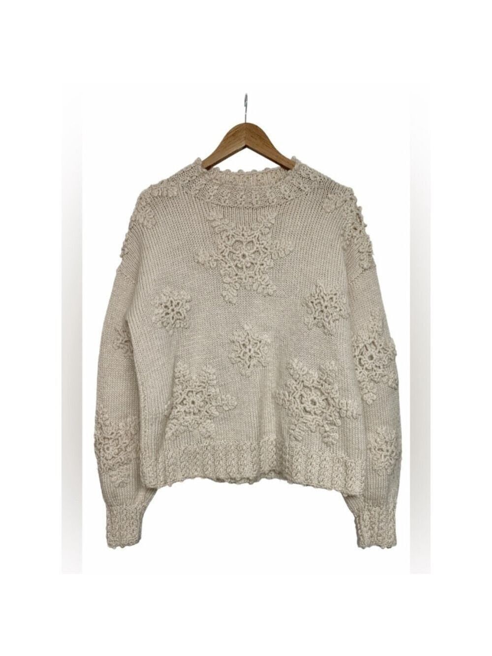 Handmade Cottagecore Chunky Knit Floral Textured Sweater